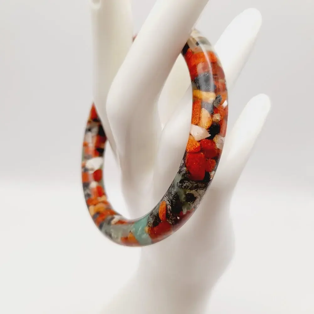 Vintage Transparent Resin Bangle Bracelet Filled With Rock Chips